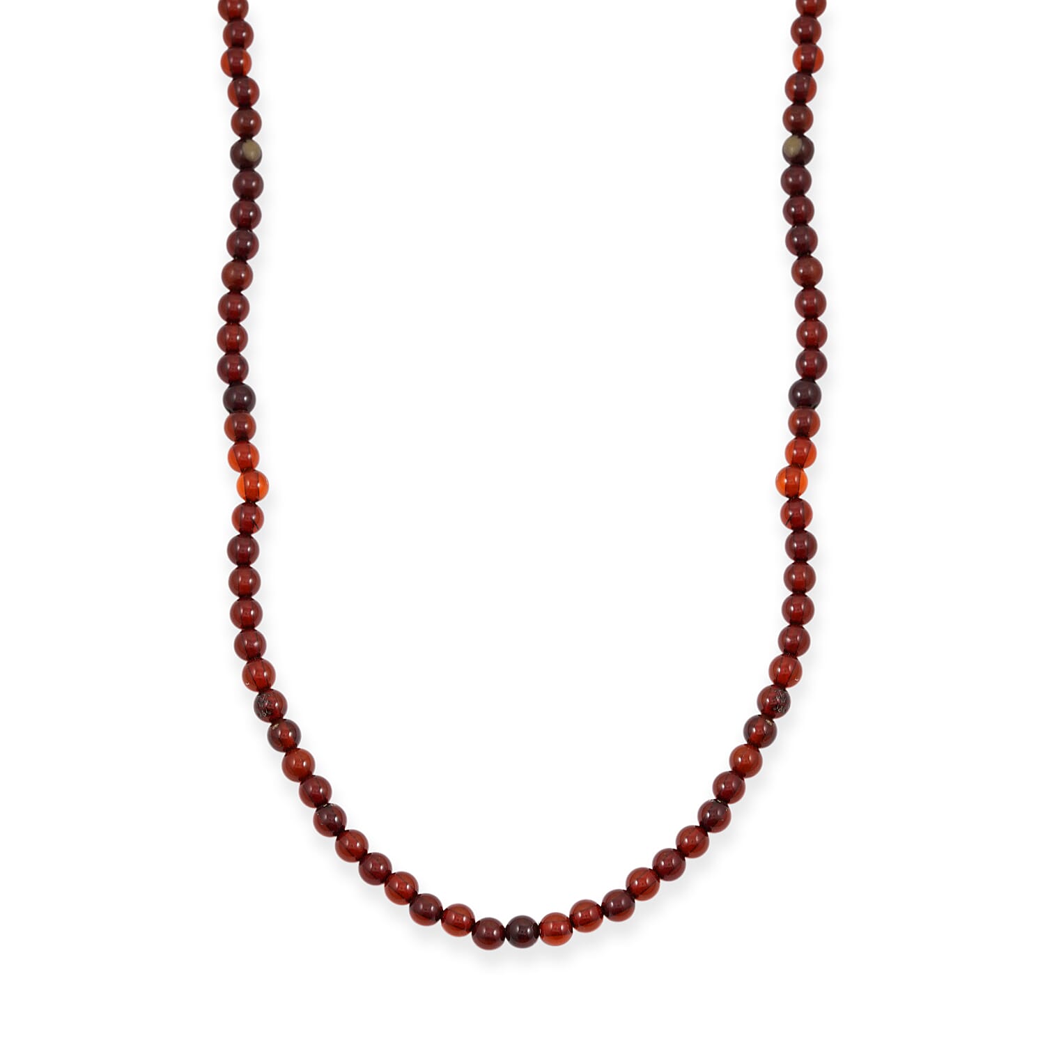 Cherry Amber Beaded Necklace (20 Inches) in Sterling Silver