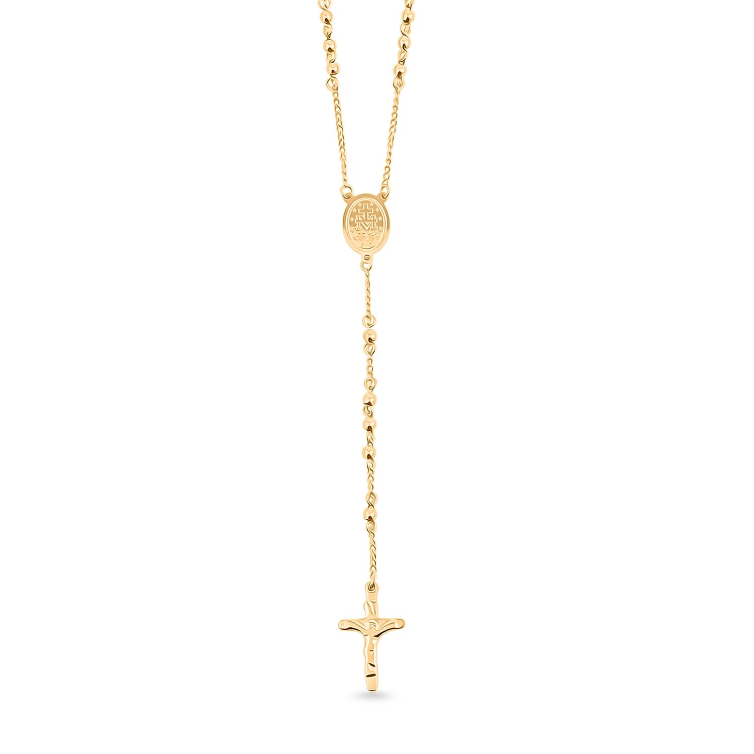 Miraculous Medal Coin Necklace with Cross Charm (30 Inches) in ION Plated YG Stainless Steel