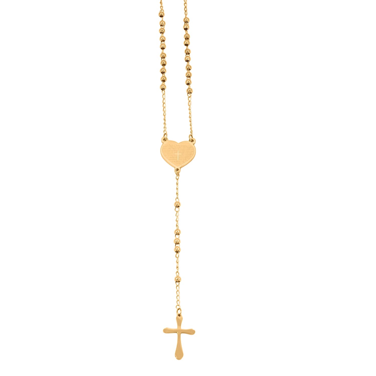 Heart Necklace with Cross Charm (24 Inches) in ION Plated YG Stainless Steel