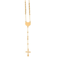 Heart Necklace with Cross Charm (24 Inches) in ION Plated YG Stainless Steel