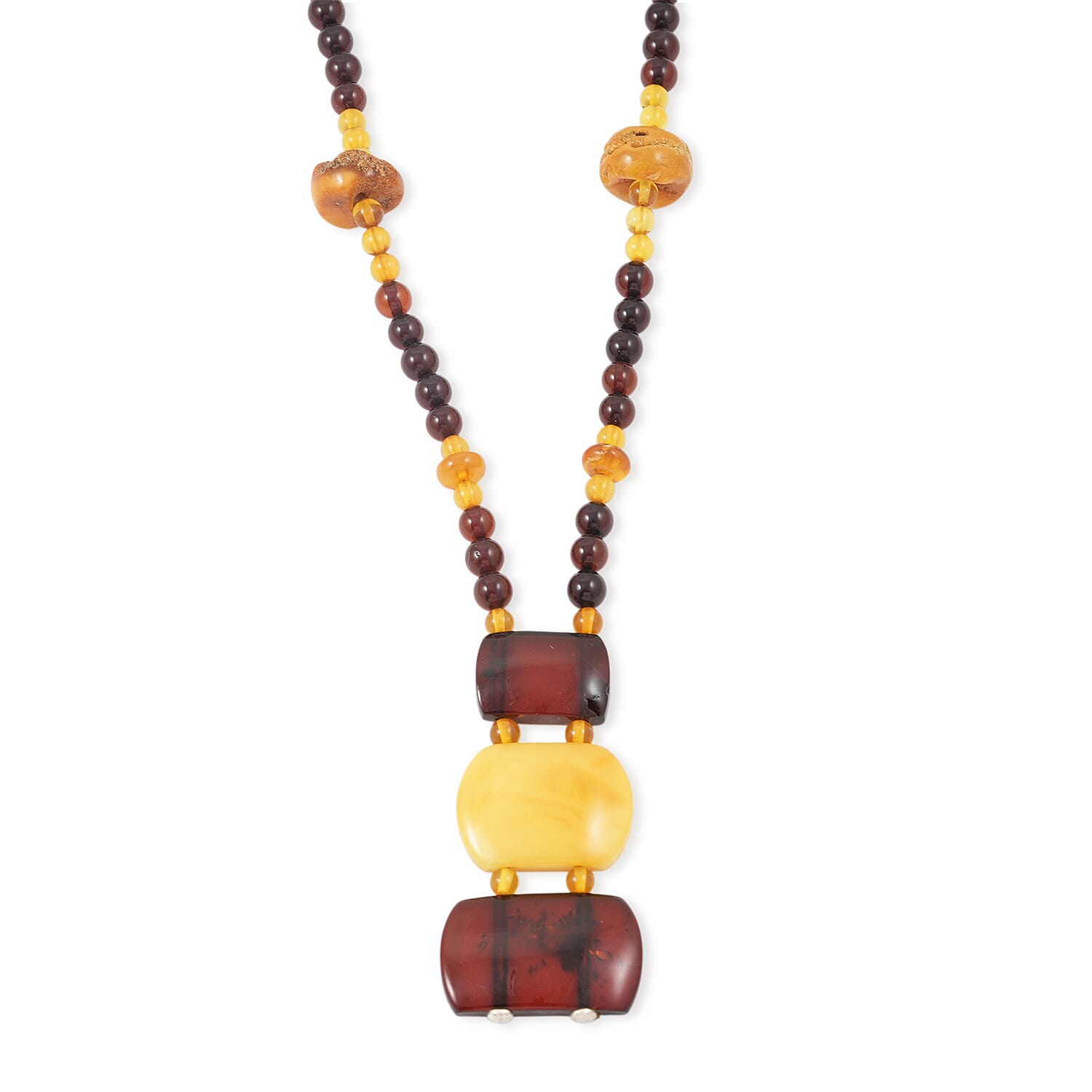 Baltic Amber Beaded Necklace in Sterling Silver (24 Inches)
