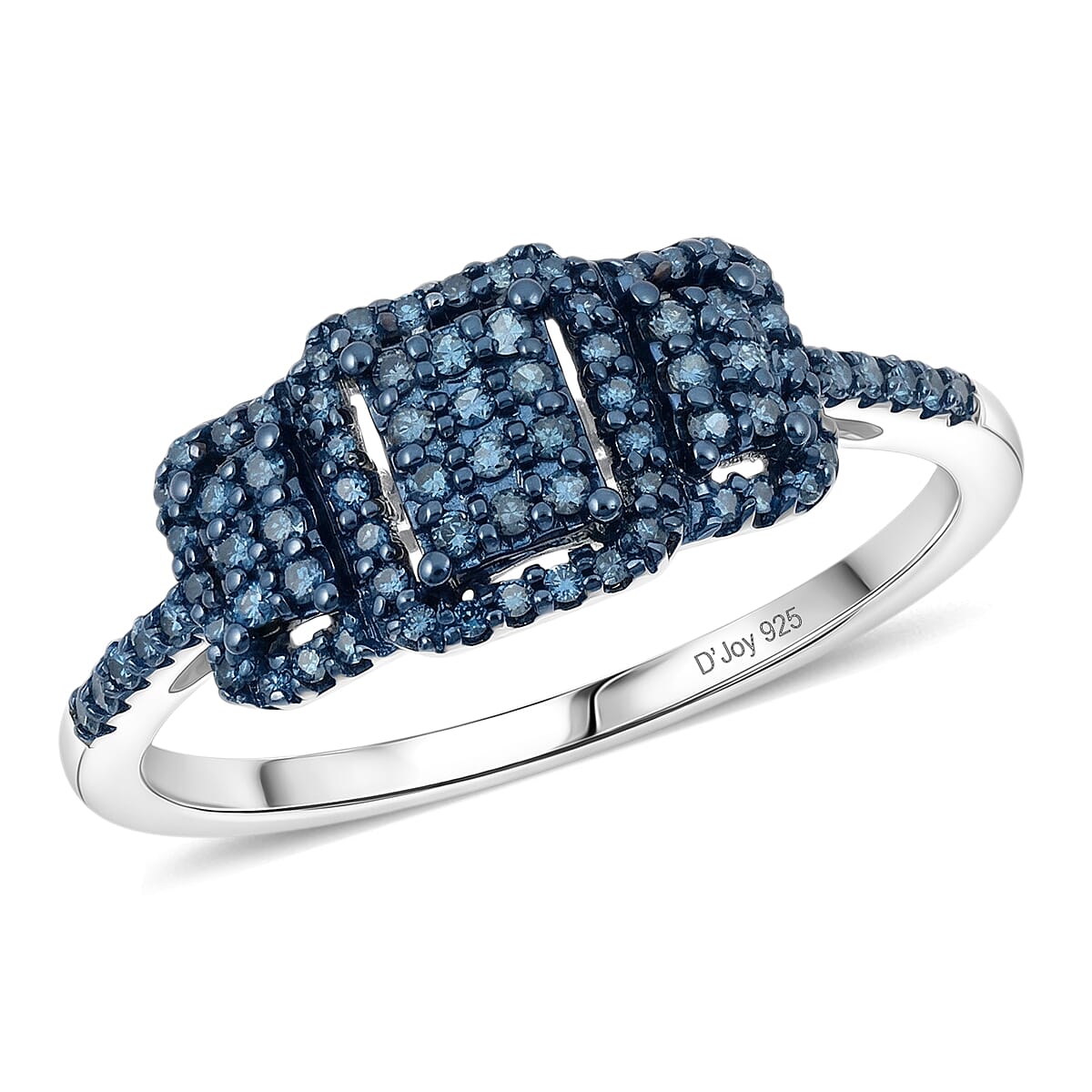 D'Joy Natural Blue Diamond Multi-row Cluster Ring in Rhodium Over Sterling Silver (Size 6.0) 0.33 ctw