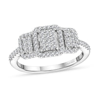D'Joy Natural Blue Diamond Multi-row Cluster Ring in Rhodium Over Sterling Silver (Size 6.0) 0.33 ctw