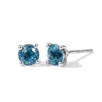 D''Joy Cambodian Blue Zircon Solitaire Stud Earrings in Rhodium Over Sterling Silver 2.40 ctw