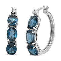 D'Joy London Blue Topaz Hoop Earrings in Rhodium Over Sterling Silver 6.00 ctw