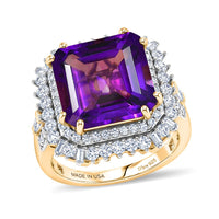 TLV D'Joy AAA Lusaka Amethyst, Moissanite Ring in 18K Vermeil YG Over Sterling Silver (Size 10.0) 8.60 ctw