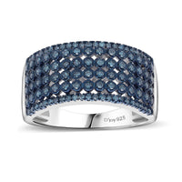 D'Joy Natural Blue Diamond Wide Band Ring in Rhodium Over Sterling Silver (Size 10.0) 0.50 ctw