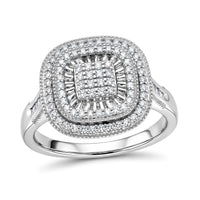 D'Joy Diamond Double Halo Ring in Rhodium Over Sterling Silver (Size 10.0) 0.50 ctw