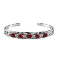 EverTrue Premium Norwegian Thulite 5.60 ctw Vintage Heritage Cuff Bracelet in Platinum Bond (7.25 In) (Ships in 10-12 Days)