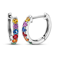 D'Joy Premium Multi Sapphire 1.20 ctw Hoop Earrings in Rhodium Over Sterling Silver