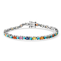 D'Joy Premium Multi Sapphire, Sleeping Beauty Turquoise Vivid Skyline Bracelet in Rhodium Over Sterling Silver