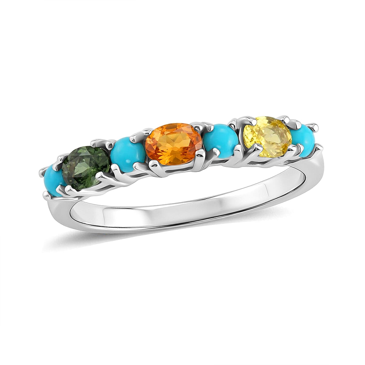 D'Joy Premium Multi Sapphire, Sleeping Beauty Turquoise Vivid Skyline Ring in Rhodium Over Sterling Silver