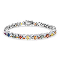 D'Joy Multi Sapphire, Moissanite Color & Light Fusion Bracelet in Rhodium Over Sterling Silver (6.50 In) 9.90 ctw