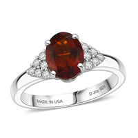 D'Joy Premium Red Citrine, Moissanite Ring in Rhodium Over Sterling Silver (Size 10.0) 1.30 ctw