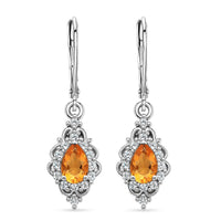 EverTrue Jalisco Fire Opal, White Zircon Earrings in Platinum Bond 1.30 ctw