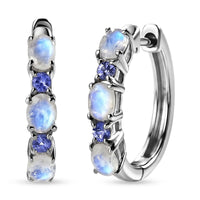 EverTrue Rainbow Moonstone and Tanzanite 1.35 ctw Hoop Earrings in Platinum Bond