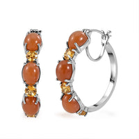 EverTrue Peach Moonstone, Madeira Citrine Hoop Earrings in Platinum Bond 11.00 ctw