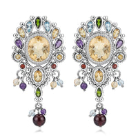 Brazilian Citrine and Multi Gemstone 11.00 ctw Dangling Earrings in Sterling Silver