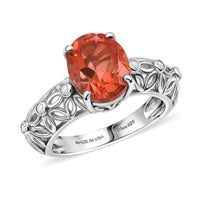 D'Joy Watermelon Quartz, White Zircon Ring in Rhodium Over Sterling Silver (Size 6.0) 3.00 ctw