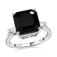 D'Joy Australian Black Tourmaline and White Topaz 5.70 ctw Ring in Rhodium Over Sterling Silver (Size 7.0)