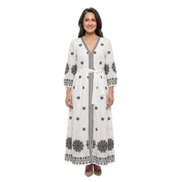 Nation America White and Black Embroiderred Maxi Dress -L