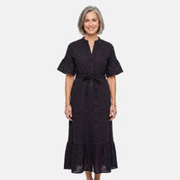 Nation America Navy Eyelet Button Front Maxi Dress -L
