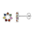 D'Joy Premium Multi Sapphire 0.85 ctw Rainbow Halo Stud Earrings in Rhodium Over Sterling Silver - Sticky add to cart bar