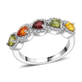 D'Joy Premium Multi Sapphire, White Zircon Petal Glow Band Ring in Rhodium Over Sterling Silver (Size 10.0) 1.80 ctw - Sticky add to cart bar