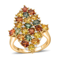 D'Joy Premium Multi Sapphire, White Zircon Color Bloom Cluster Ring in 18K Vermeil YG Over Sterling Silver (Size 10.0) 5.50 ctw