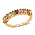 D'Joy Premium Multi Sapphire, Moissanite Spectrum Bar Ring in 18K Vermeil YG Over Sterling Silver (Size 10.0) 1.00 ctw - Sticky add to cart bar