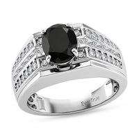 EverTrue Thai Black Spinel and White Zircon 3.25 ctw Men's Ring in Platinum Bond (Size 10.0)