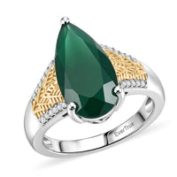 EverTrue Verde Onyx, White Zircon Ring in 18K YG Plated and Platinum Bond (Size 10.0) 4.00 ctw