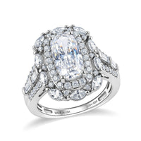 TLV D'Joy Moissanite (Cush 12x6mm) Ring in Rhodium Over Sterling Silver (Size 10.0) 4.20 ctw