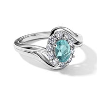D''Joy Premium Betroka Blue Apatite, White Zircon Ring in Rhodium Over Sterling Silver (Size 6.0) 1.00 ctw
