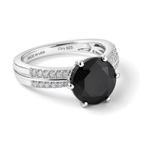 D''Joy Australian Black Tourmaline, White Zircon Ring in Rhodium Over Sterling Silver (Size 7.0) 3.10 ctw