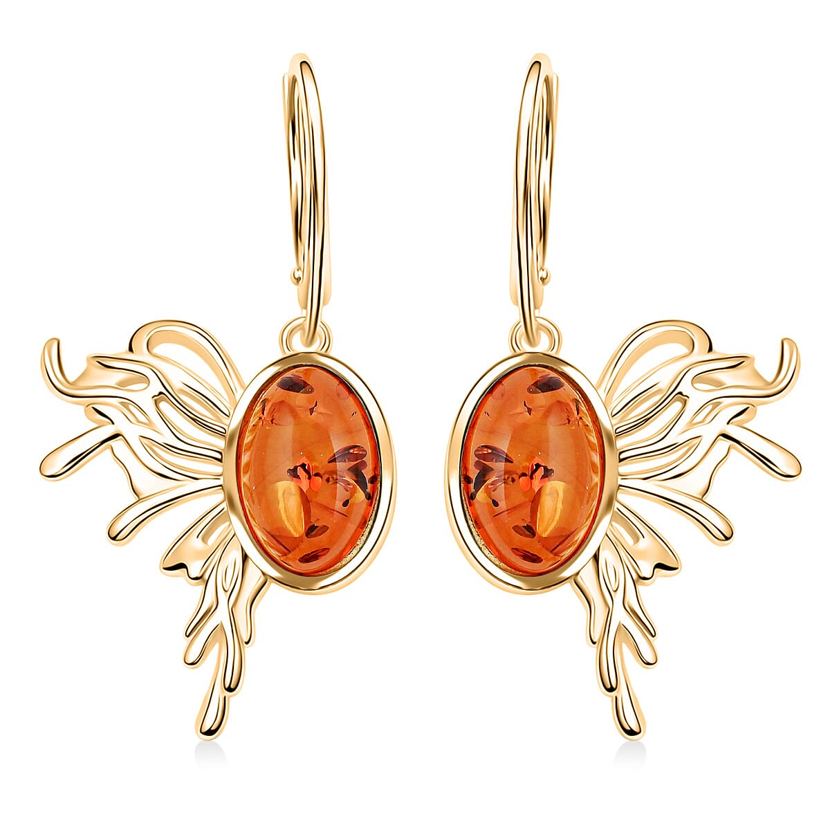 Baltic Amber Earrings in 14K YG Over Sterling Silver