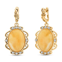 Baltic Butterscotch Amber, Simulated Diamond 1.60 ctw Earrings in 14K YG Over Sterling Silver