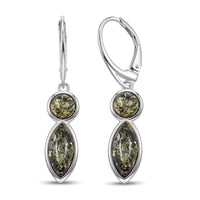 Green Amber Dangle Earrings in Sterling Silver