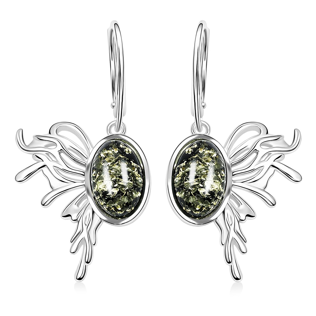 Green Amber Earrings in Sterling Silver