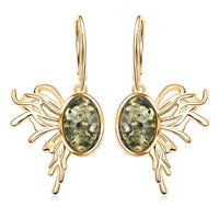 Green Amber Earrings in 14K YG Over Sterling Silver