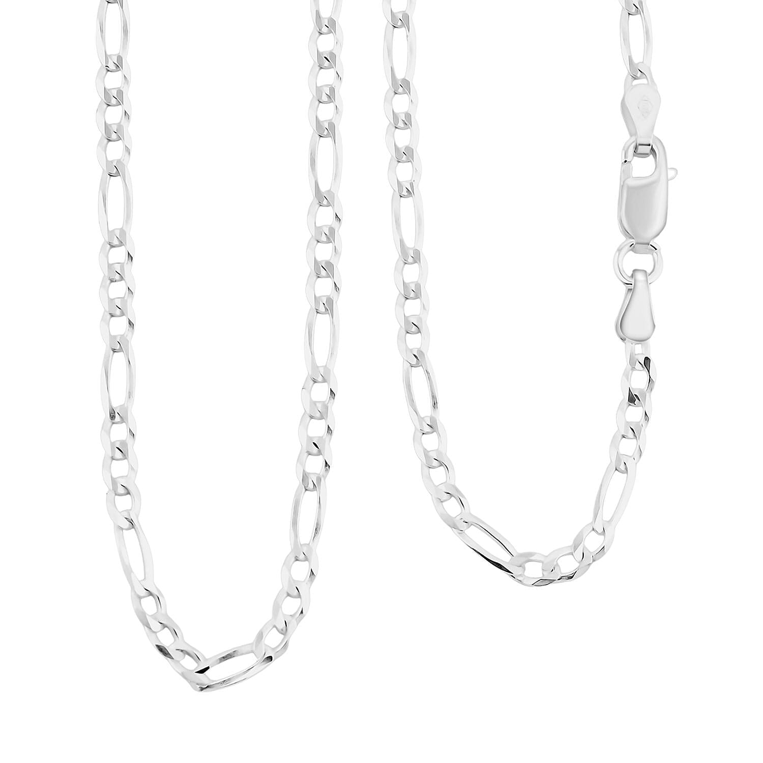 Italian Flat Figaro Chain Necklace in Sterling Silver 4.95 Grams (18 Inches)