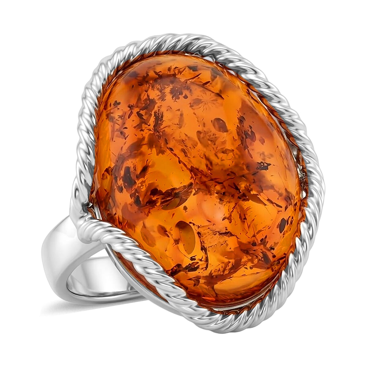 Baltic Amber Wrap Ring in Sterling Silver (Size 6)