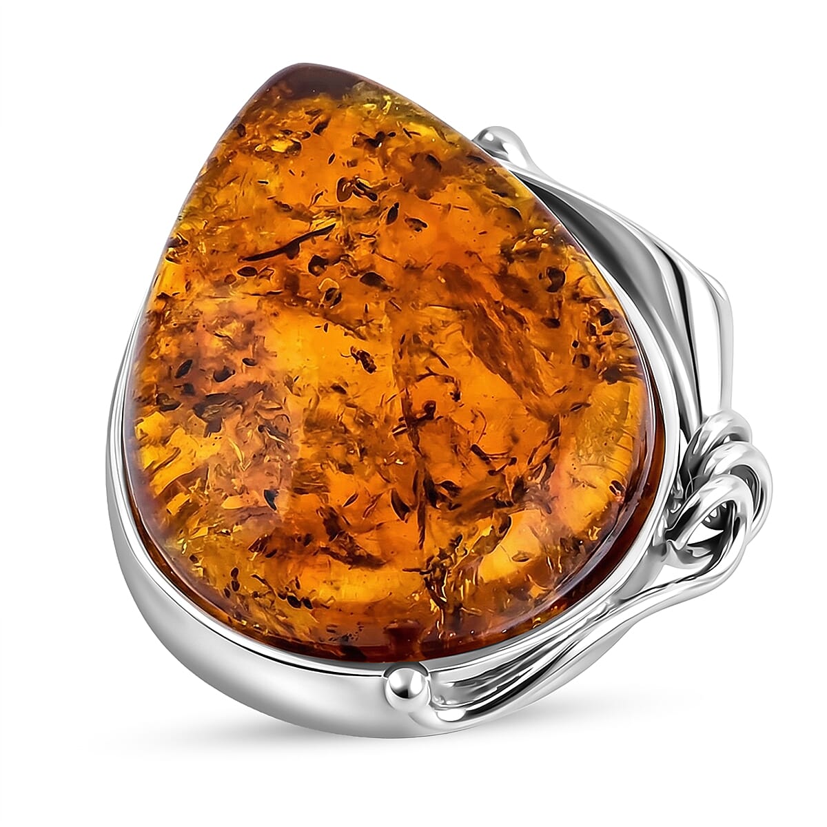 Baltic Amber Ring in Sterling Silver (Size 7)