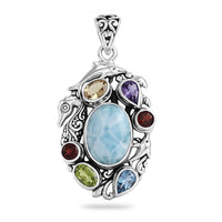 D'Joy Bali Legacy Premium Larimar and Multi Gemstone 9.00 ctw Pendant without Chain in Sterling Silver