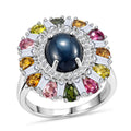 GP Celestial Dream Collection Premium Blue Star Sapphire, Multi Gemstone Ring in Rhodium Over Sterling Silver (Size 10.0) 7.85 ctw - Sticky add to cart bar