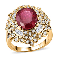 GP Italian Garden Collection Premium Niassa Ruby (FF), White Zircon Ring in 18K Vermeil YG Over Sterling Silver (Size 10.0) 6.90 ctw