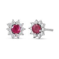 D'Joy African Ruby (FF), White Zircon Earrings in Platinum Over Sterling Silver 1.40 ctw