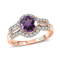 D'Joy Premium African Amethyst, White Zircon Ring in 18K Vermeil RG Over Sterling Silver (Size 10.0) 3.10 ctw