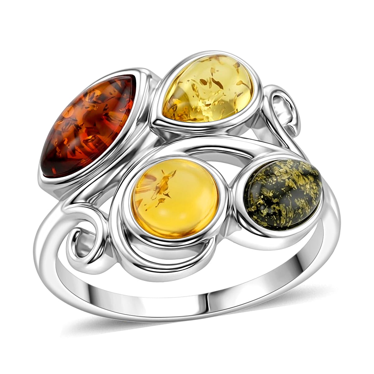 Amber Ring in Sterling Silver (Size 6)