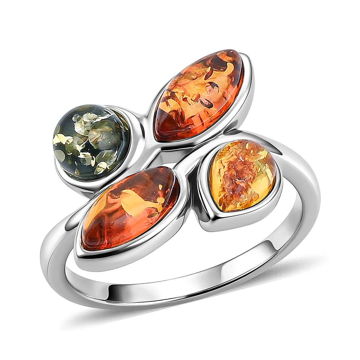 Baltic, Yellow and Green Amber Ring in Sterling Silver